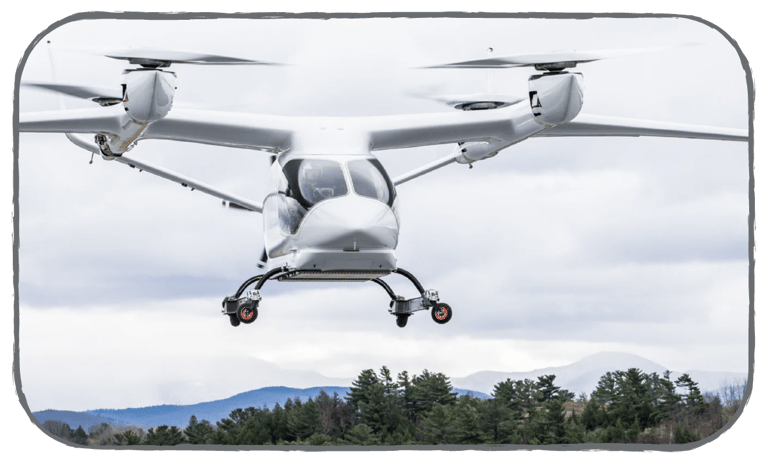 ALIA hovers in front of the mountains