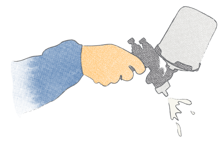 A sketch of a hand with a paint gun