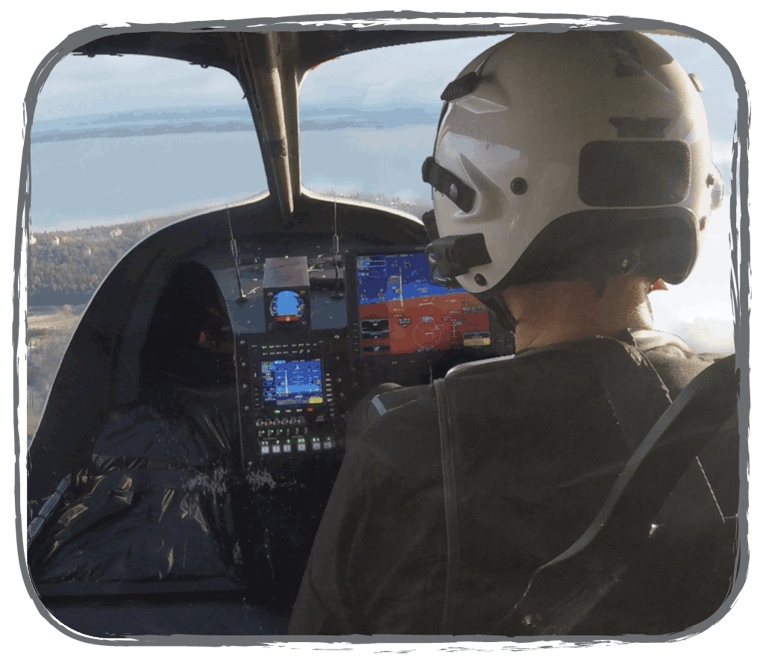 A view from behind the pilot during flight test